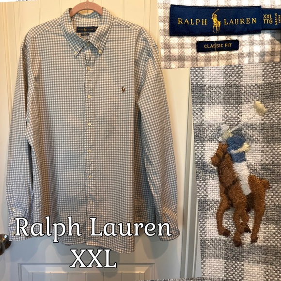 Ralph Lauren Other - Ralph Lauren Gray & White Checkered Classic Fit Button Up Shirt Flesh Pony XXL